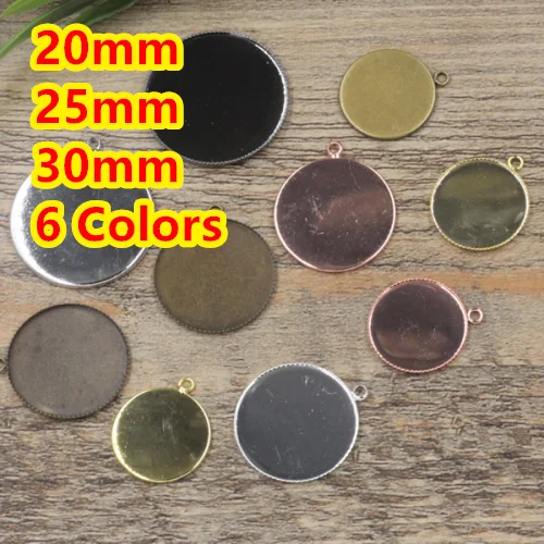 

20mm,25mm,30mm 100pcs Antique Bronze/Silver/Gold/Black Round Blank Pendant Trays Bases Cameo Cabochon Setting for Glass/Stickers