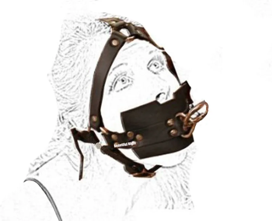 Маска на кожаном жгуте полная повязка голову кляп для рта БДСМ аксессуары