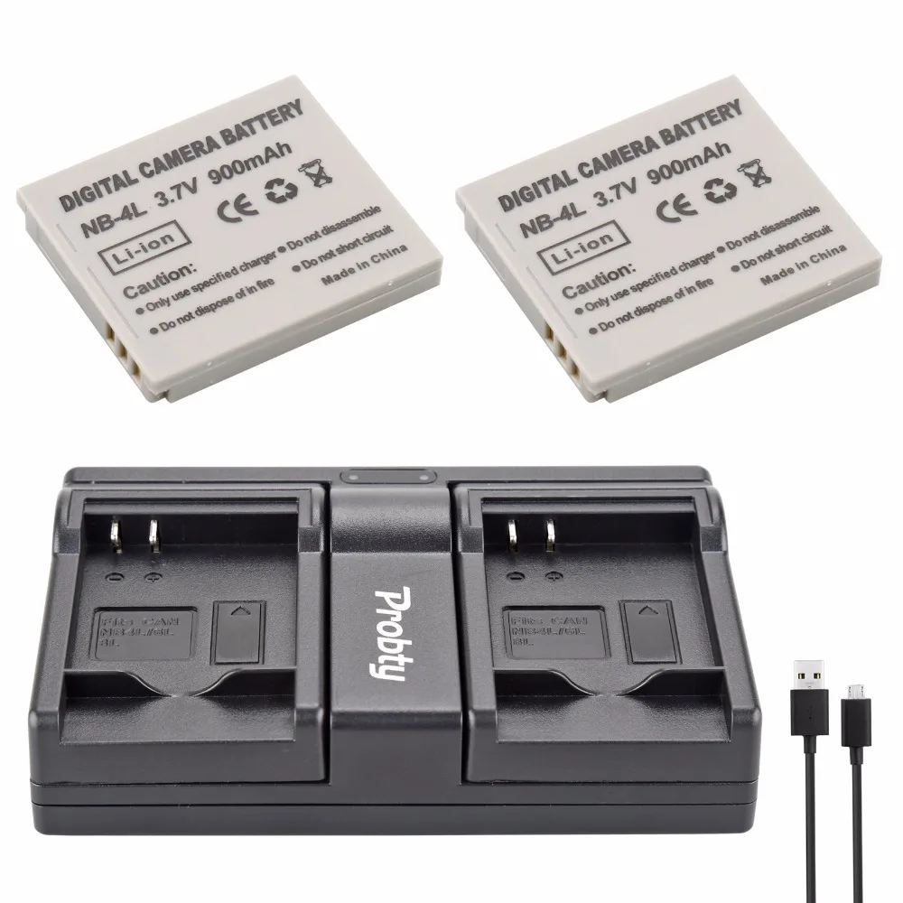 

Probty 2Pcs NB-4L NB4L NB 4L Battery + USB Dual Charger For Canon IXUS 40 30 50 55 S5 WA60 TX1 DS4 SD960 IS 255 HS Camera