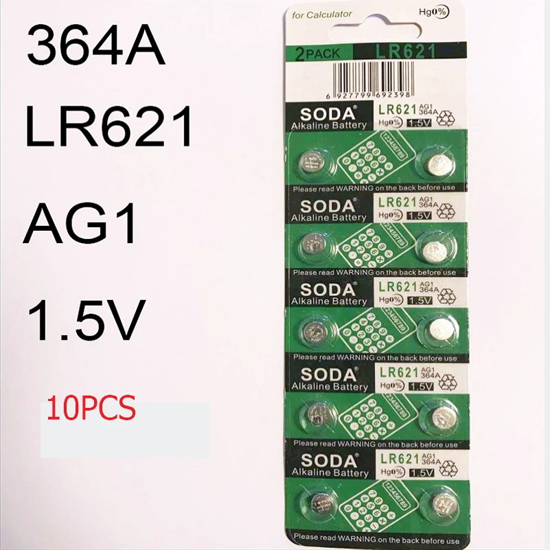 10 шт. AG1 LR621 SR621sw 364A кнопочный Аккумулятор для часов электронный калькулятор