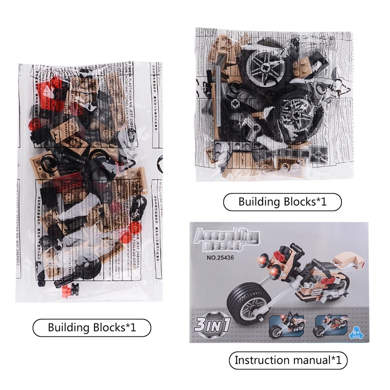 

AUSINI Racing Car Bricks Harley Toys for Children Motorcycle Model Building Block Deformable 3in1 Vehicle Creator Kids Plaything