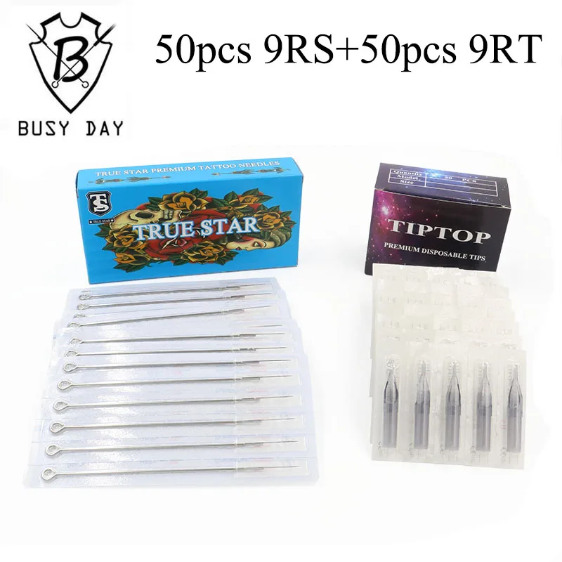 (9RS + 9RT) 50 шт. иглы для тату с настоящей звездой и наконечники татуировки