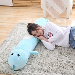 95cm Blue dinosaur Длинное тело Животные плюшевая подушка цилиндрический Поддержи спальный компаньон для детей и взрослых "Кролик", "Медвежонок" Дино Жираф Кот 95/140 см - Цвет: 95cm Blue dinosaur