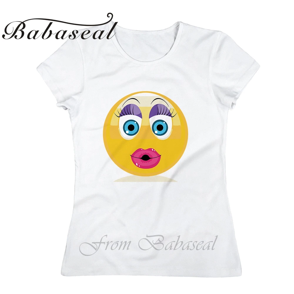 Babaseal/Летняя Повседневная желтая футболка с эмодзи для женщин и девочек забавная