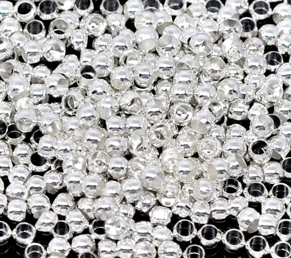 Обжимные бусины из сплава DoreenBeads круглые Серебристые диаметр 2 мм 3 5 (1/8 дюйма) 50 шт.