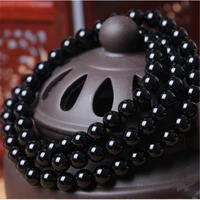 natural black tourmaline 3 laps round beads bracelet 6mm brazil black tourmaline drop shipping aaaaaa