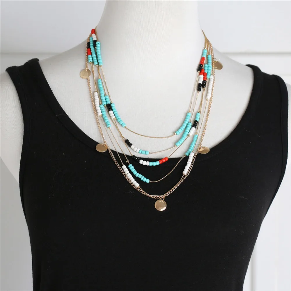 2017 Этническая многослойные ожерелья из бисера женские богемные Ручной Заявление