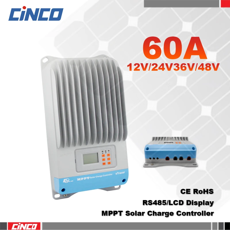 ET6415BND 60A 12 V/24 V/36 V/48 V Etracer mppt контроллер солнечной батареи с ЖК-дисплеем RS232 RS485 для