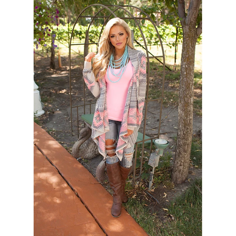 Autumn Vintage Print Cardigan Coat Women's Long Knitted Outwear Irregular Female Clothing Casual Sweater Women Fashion Cardigans |