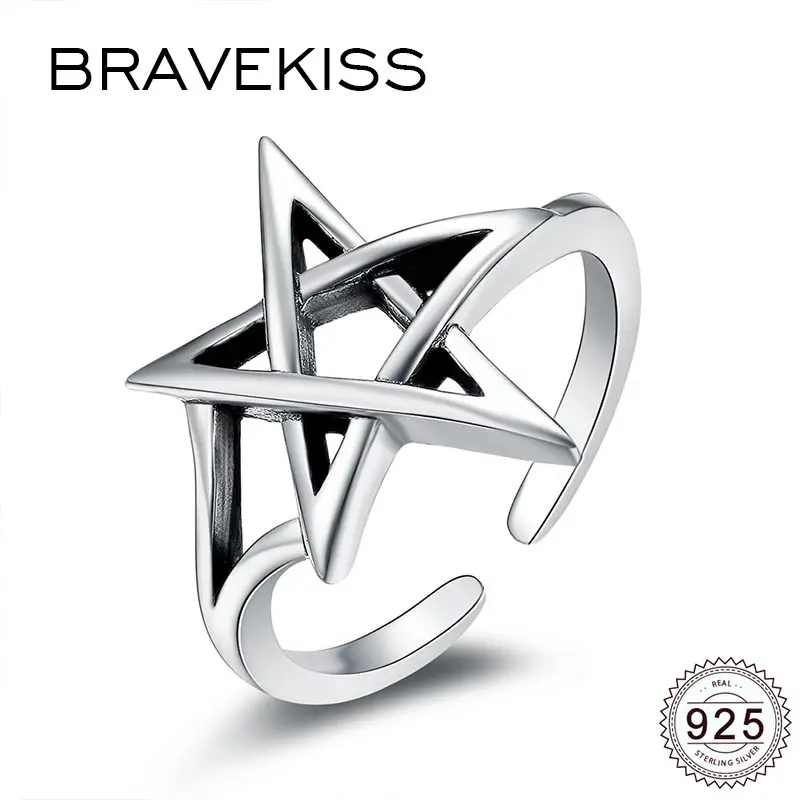 Женские серебряные кольца со звездой BRAVEKISS регулируемые Открытые Кольца из полая