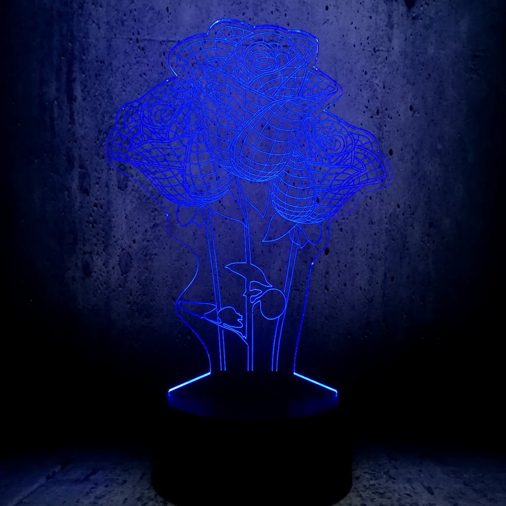 Светильник в форме букета цветов "Роза" 3D с LED-подсветкой для ночного освещения в праздничной комнате, декор для девушки в День Святого Валентина, создание настроения.