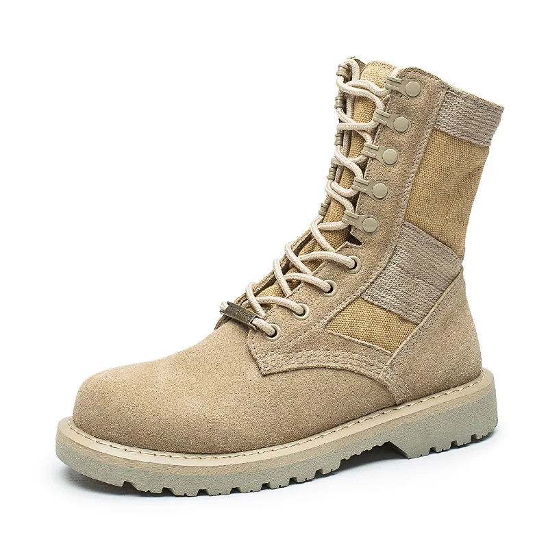 Beige Misalwa/Обувь для влюбленных пар; размеры 34-44; мужские повседневные ботинки; женские модные рабочие ботинки; высокие парусиновые ботинки из коровьей замши на платформе - Цвет: Beige
