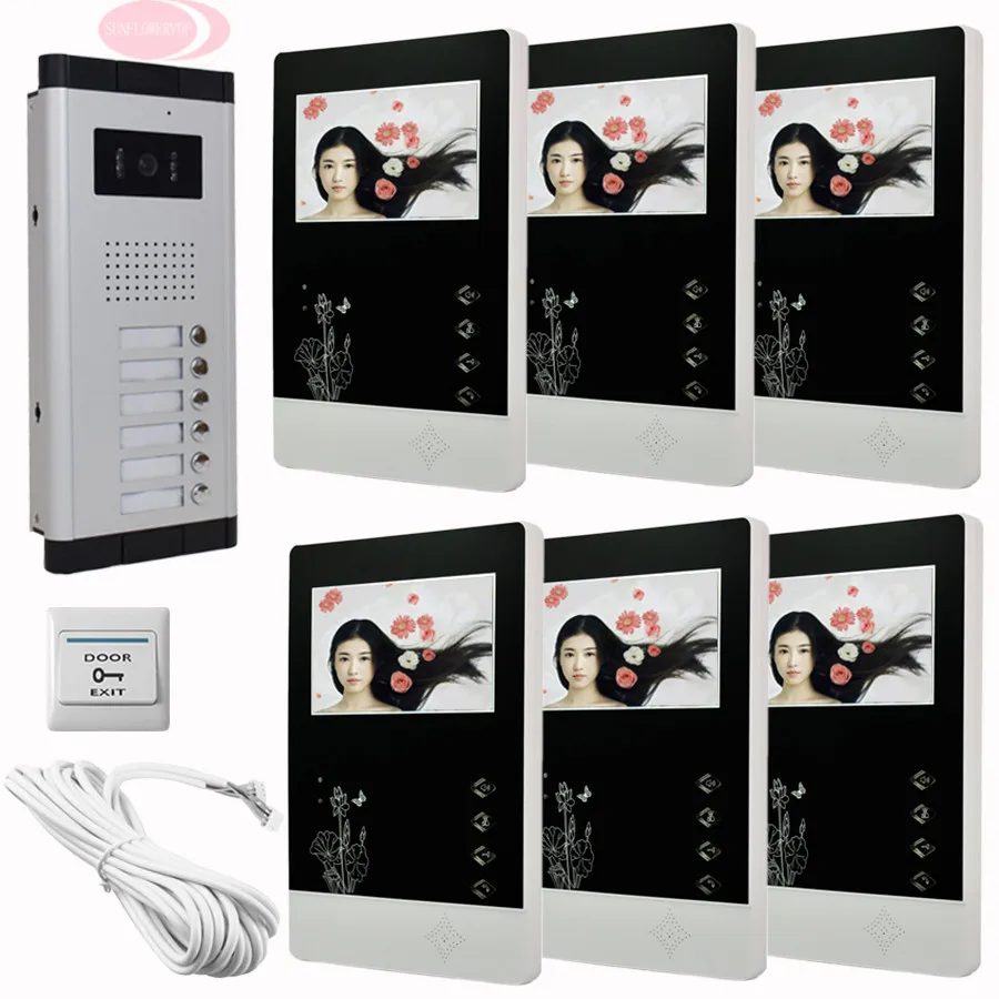 

Security Video System Color Screen Video Intercom For The Apartment 6 Buttons +6 Monitors Hands Free Video Door Bell CCD Camera