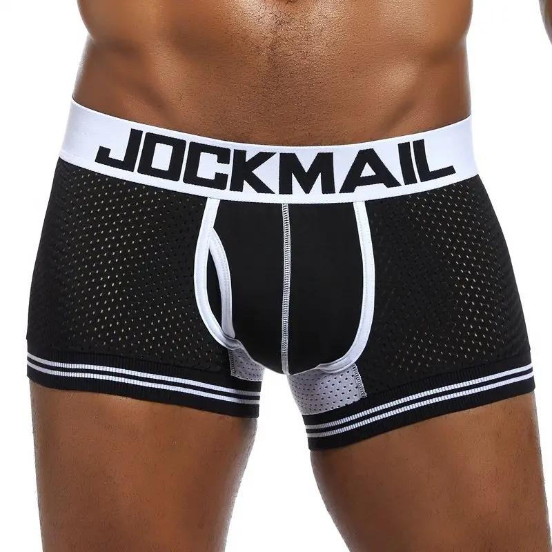 Черный JOCKMAIL, брендовые боксеры, мужские сетчатые u-образные трусы, сексуальное нижнее белье, под брюки, Cueca, хлопковые трусы, боксерские шорты для геев, мужские трусы - Цвет: Черный