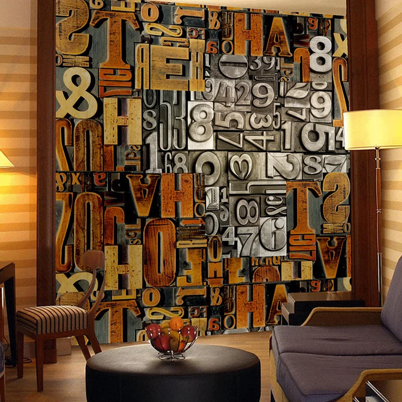 

Vintage 3D Murals Flock Words Letters Wallpaper For Living Room Wall Coverings Papel De Parede Cafe Bar