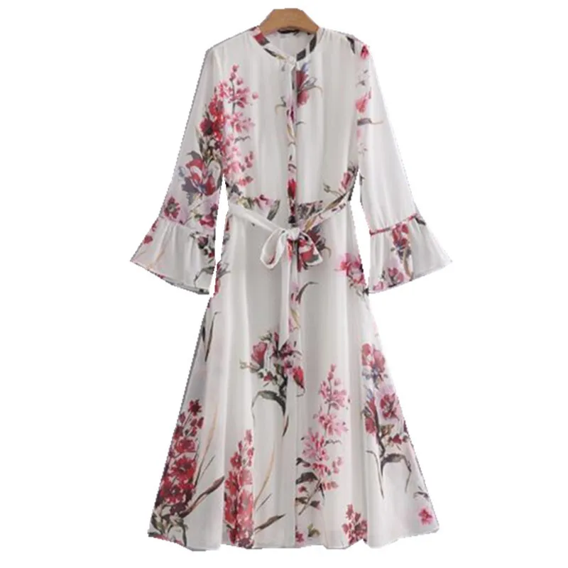 В богемном стиле с круглым вырезом Цветочный принт пляжное платье рубашка