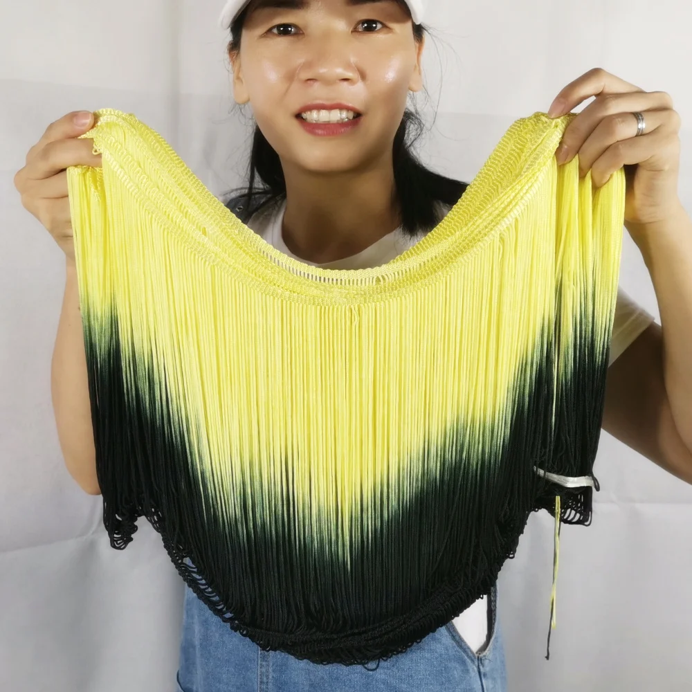 YACKALASI, 5 ярдов, Dip Dye, бахрома, кисточка, район, латинское платье, макраме, кружево, Самба, Одежда для танцев, отделка, шитье, отделка, желтый, Blk, 25 см
