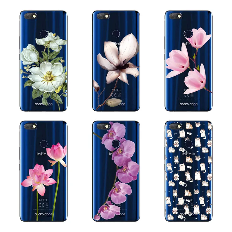 Infinix Примечание 5X604 чехол кремний черный живопись цветок Мягкий ТПУ задняя крышка