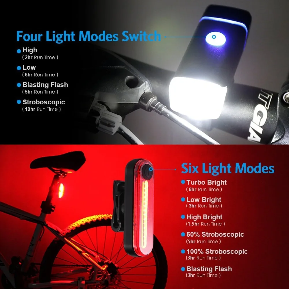 XC USHIO USB Rechargeable LED Bicycle Light Set Front Headlight Bike Lamp Caution TailLight Waterproof Accessories | Спорт и