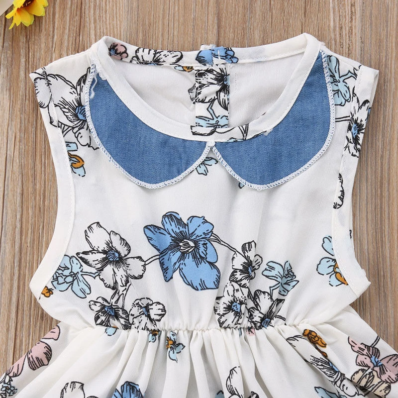 Princess Girls Summer Floral Dress Pretty Kids Baby Girl Sleeveless Doll Collar High Waist Cute Party | Детская одежда и обувь