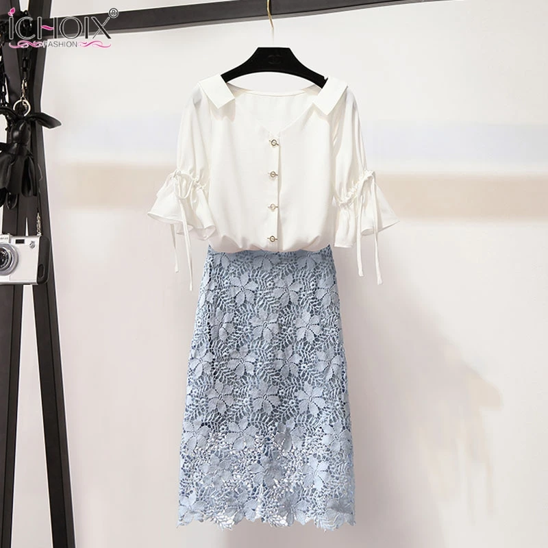 Женский пляжный комплект из двух предметов футболка с кружевной юбкой летняя