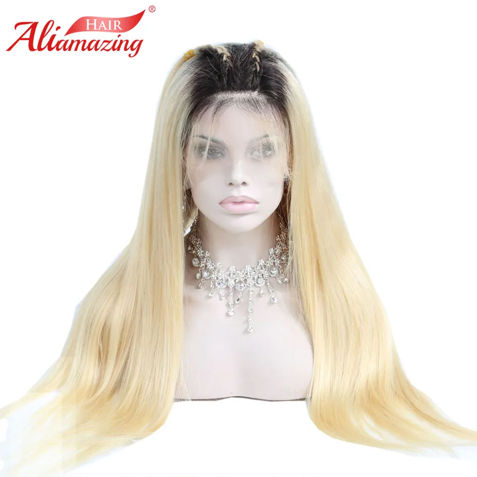 

Ali Amazing Ombre Blonde Glueless Lace Front Remy Human Hair Wigs 150% Density 1B/613 Pre Plucked Lace Front Wig With Baby Hair