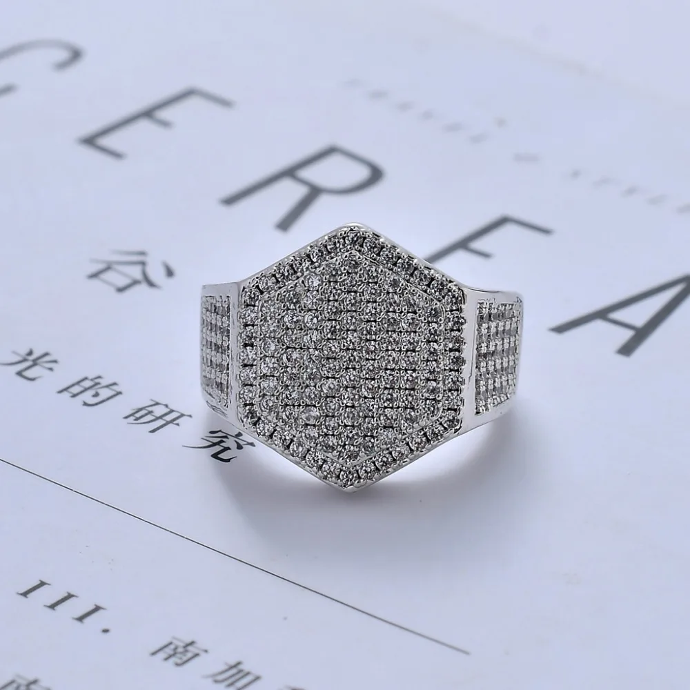 

MATHALLA Hip Hop Fashion Ring Copper Material Gold Silver Bling Micro Pave Cubic Zircon Geometry Ring Men's Jewelry