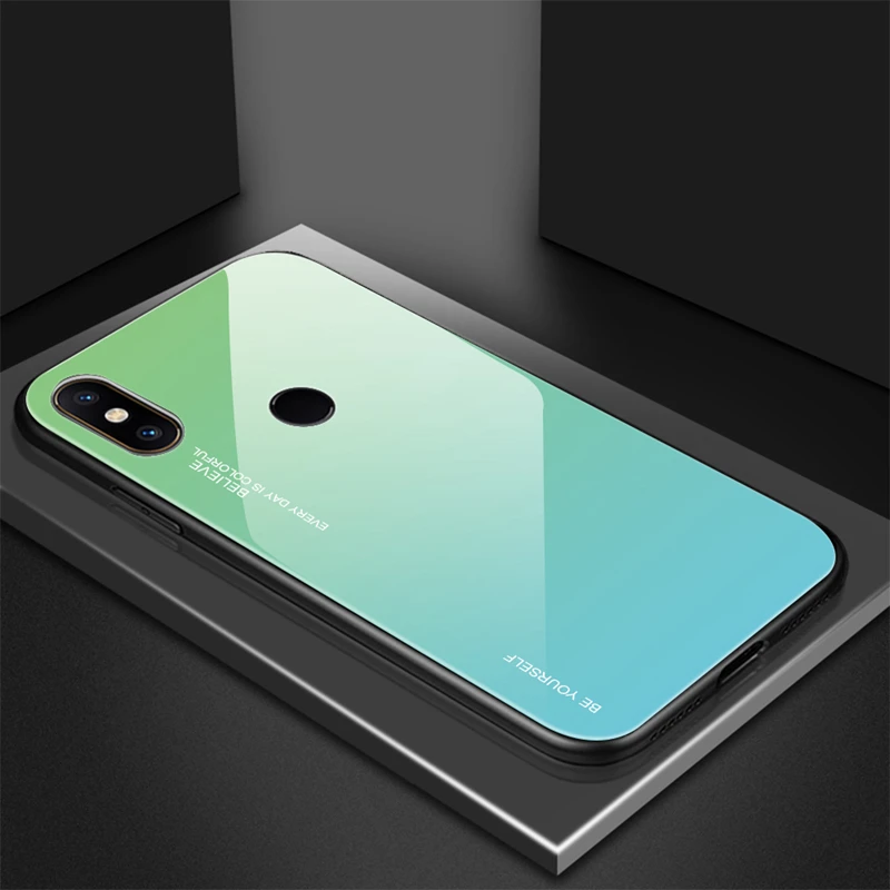 green and blue Градиентный чехол из закаленного стекла для Xiaomi Mi9SE A1 A2 A3 Lite Redmi 7A K20 Pro Note 8 7 6 5 Pro 5 Plus, защитный чехол на заднюю панель - Цвет: green and blue