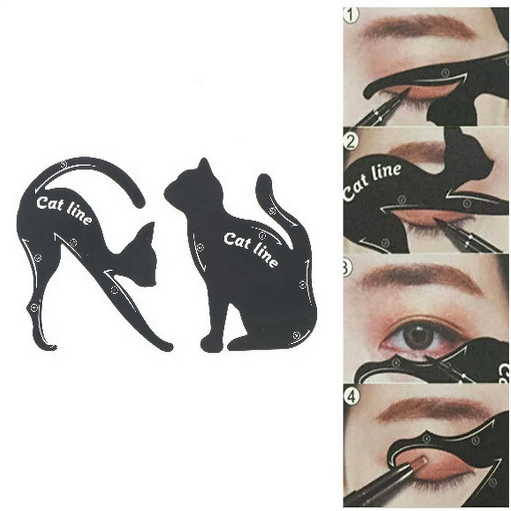 

4PCS=2Set Beauty Eyebrow Mold Stencils Women Cat Line Pro Eye Makeup Tool Eyeliner Stencils Template Shaper Model for Women Girl