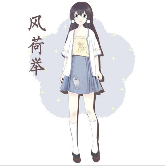 Женский комплект Листок лотоса в китайском стиле ханьфу из 3 предметов: шифоновая