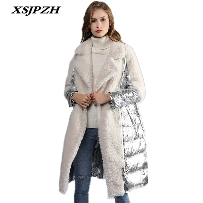 XSJPZH 2018 Новый женский зимний пуховик внешняя Мода Яркий шить овечий мех один
