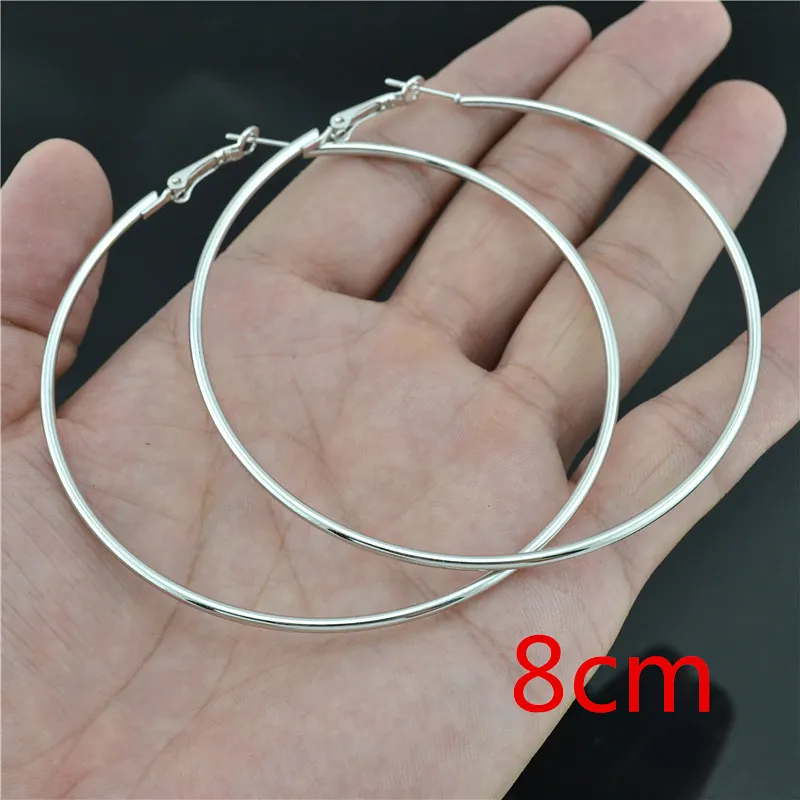 silver earrings 8cm Большие маленькие круглые серьги-кольца для женщин, женская мода, фирменное розовое золото, черное кольцо, ювелирные изделия для ушей, для ночного клуба, DJ, женские серьги - Окраска металла: silver earrings 8cm