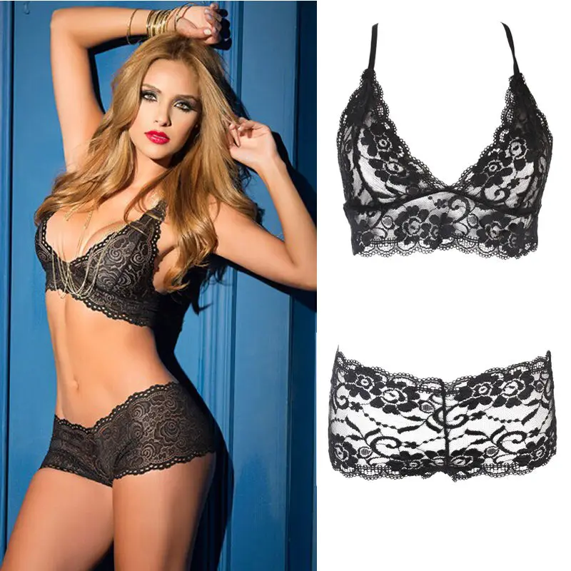 Женский сексуальный черный кружевной жилет бюстгальтер пуш-ап пижама с