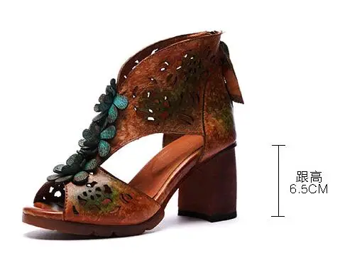 Новинка весна лето 2019 женские кожаные сандалии на высоком каблуке в стиле ретро