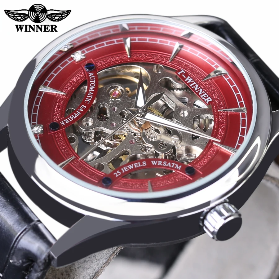 Часы наручные Winner Мужские механические модные стильные брендовые Роскошные