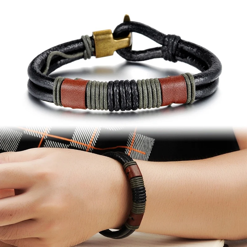Лидер продаж Повседневное Спортивная кожаный браслет Мульти слой коровьей Витые
