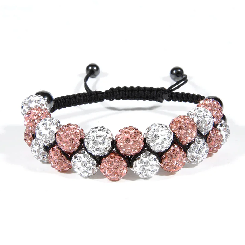 pink white Креативный двухслойный браслет макраме плетеный 10 мм диско шар бусины микро проложить Кристалл Шарм для женщин карамельный цвет Прямая поставка - Окраска металла: pink white