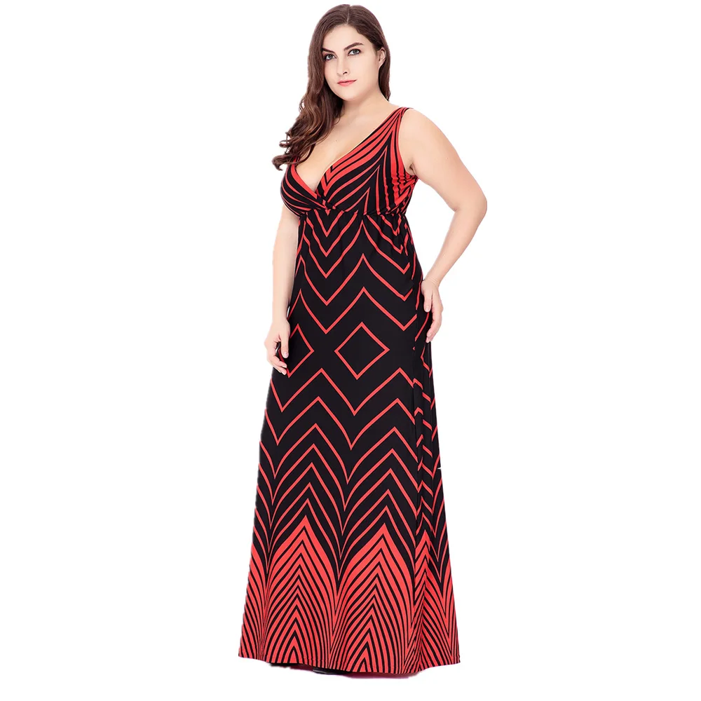 Женское платье с принтом Boho Красное длинное вечернее большого размера 5XL 6XL для