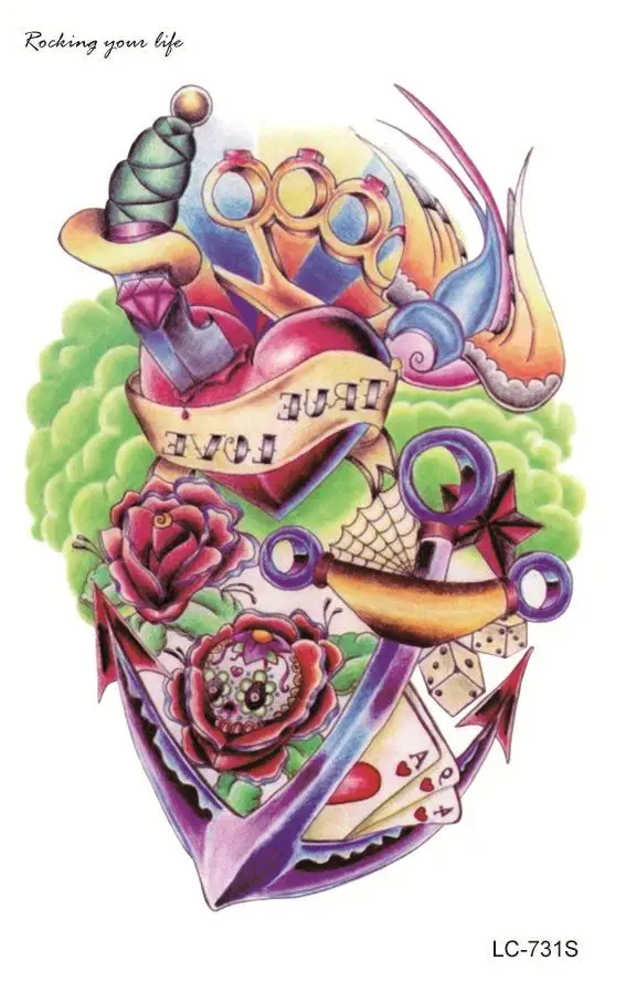 

LC721S-742S Body art Large Tattoo Sticker Colorful Butterfly Flower Death Girl Skull Fish Temporary Tattoo Stickers Taty Tatoo