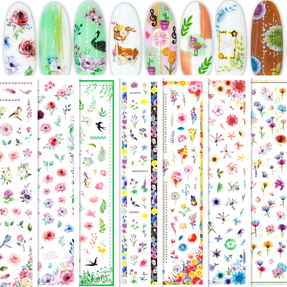 

10 Sheets Lot 3D Super Thin Nail Stickers Tips Nail Art Adhesive Decals Manicure Tool Decoration Flower Nail Decals F535-44