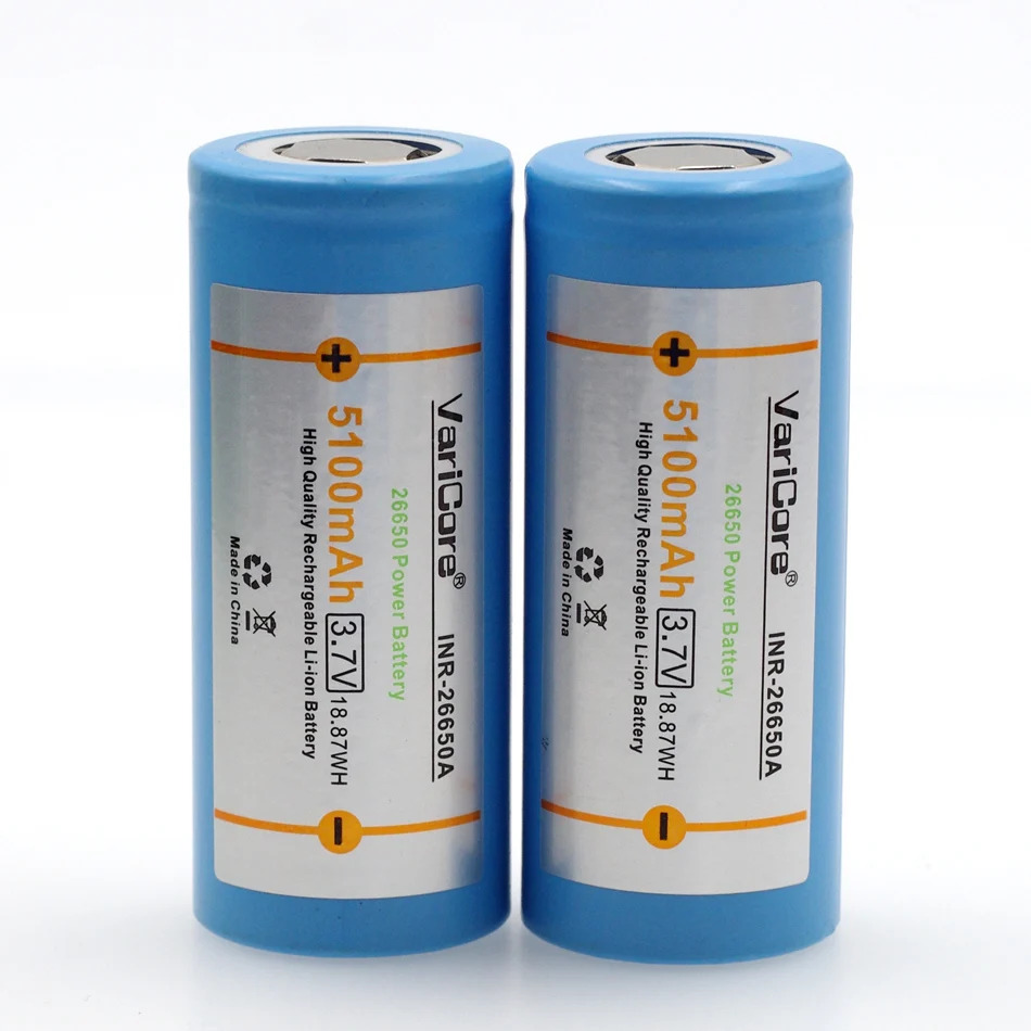 

4 PCS.. VariCore 26650 lithium battery, 3.7V 5100mAh, 26650 rechargeable battery, 26650-50A suitable for flashlight,