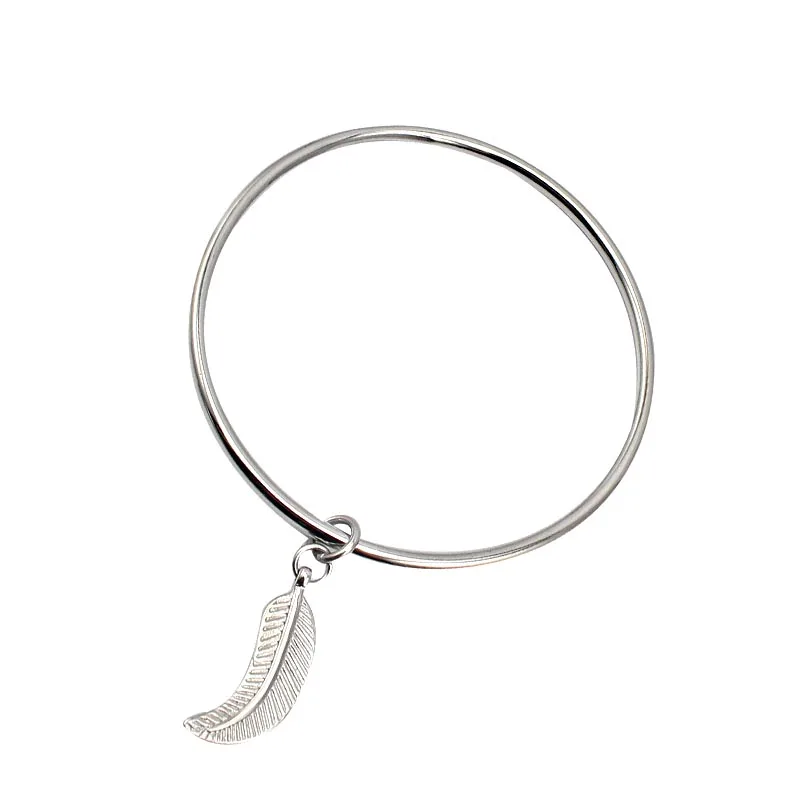 Женский браслет из нержавеющей стали с подвеской в виде пера|stainless steel charm bangle|bangle