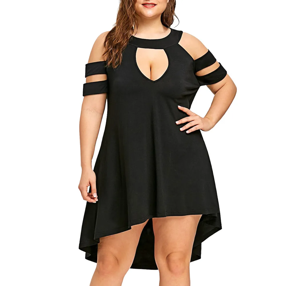 Летнее модное женское черное платье размера плюс XXXXXL с коротким рукавом