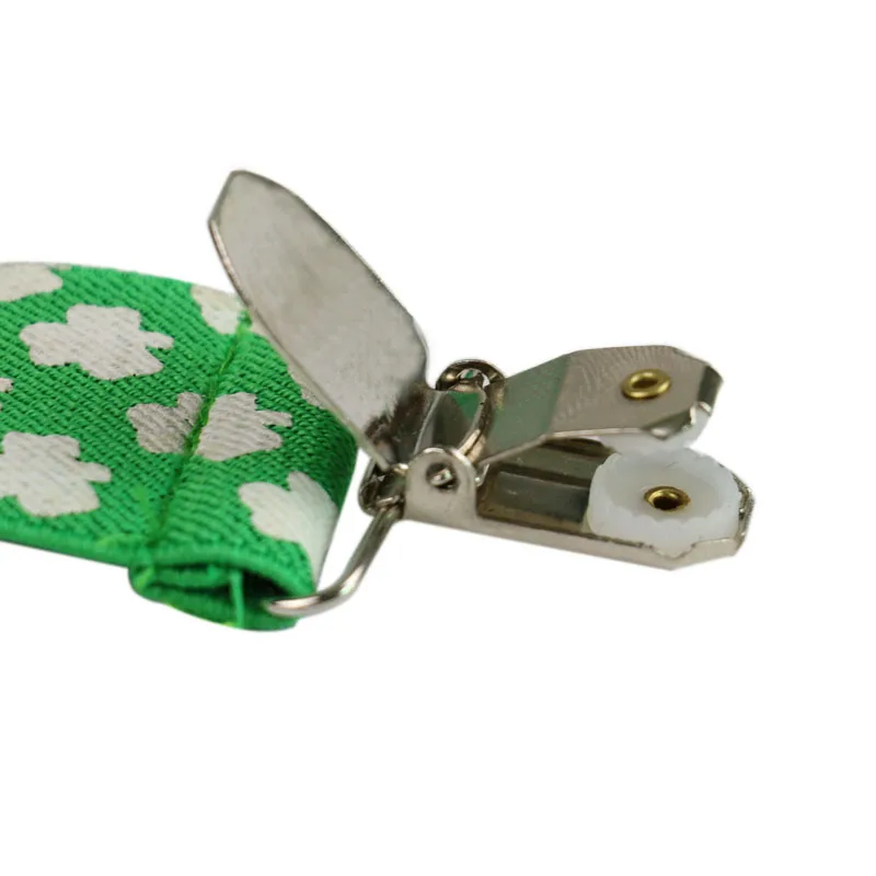 3.5cm Wide Fashion Green White Four Leaf Clover Print Men Women Clip-on Suspenders Elastic Y-Shape Adjustable male Ladies Braces |