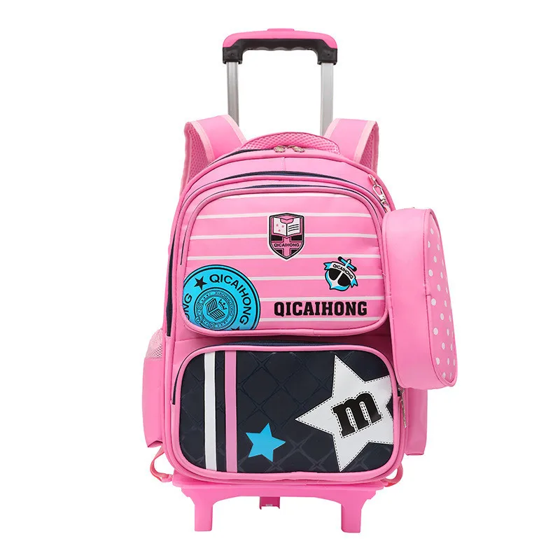 2 wheels pink Новинка, детский школьный рюкзак на колесиках для мальчиков и девочек, сумки для книг, рюкзаки, съемные детские школьные сумки, 2/6 колеса, для подъема по ступенькам - Цвет: 2 wheels pink