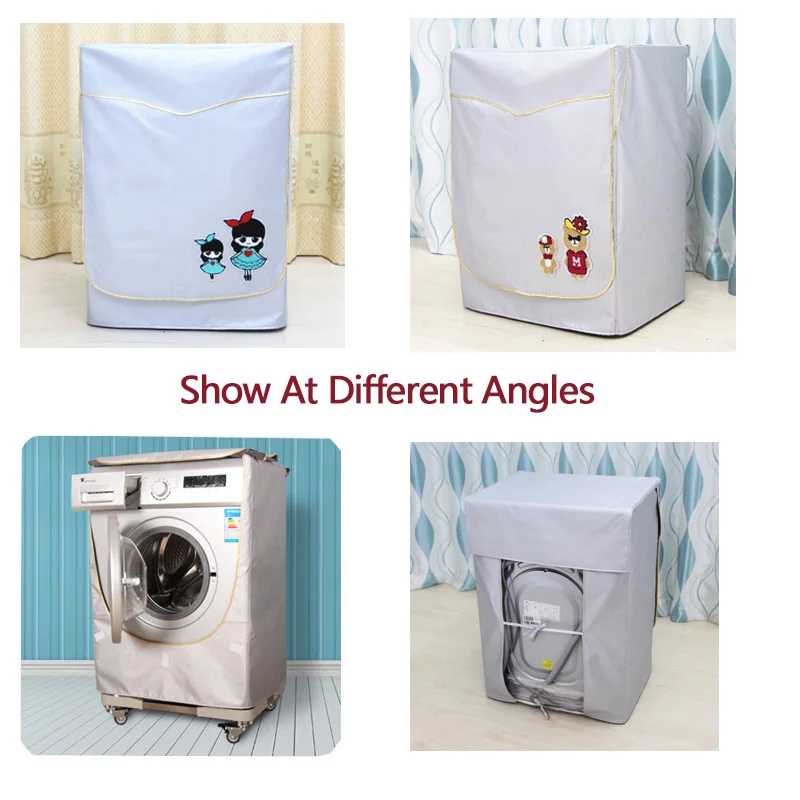 

Waterproof Washing Machine Cover Double Coated Silver Sunscreen Washer Protective Case Cartoon Pattern Home Dust Cover