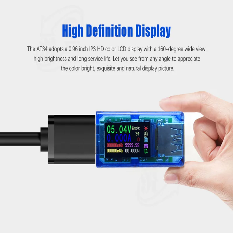 AT34 USB 3 0 цветной ЖК тестер мультиметр батарея Зарядка Внешний аккумулятор