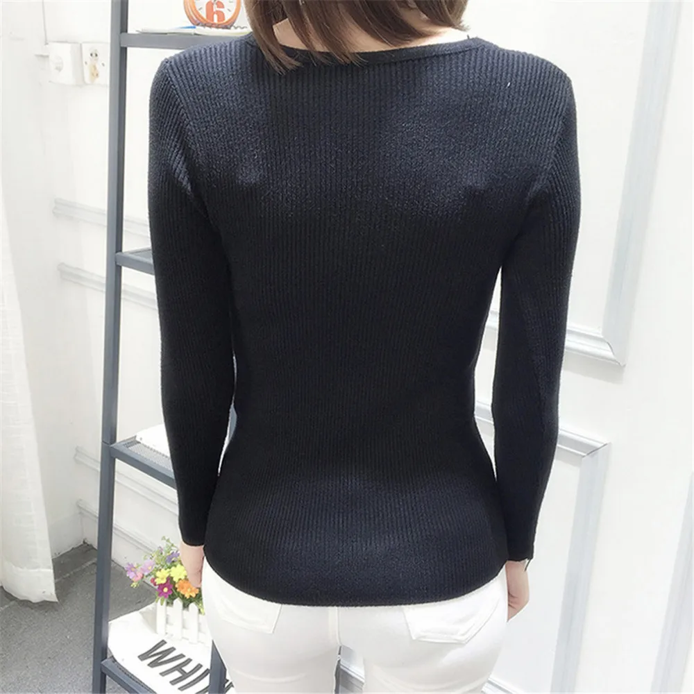

New V-Neck Pullovers Long Sleeve Jumpers Womens Knitted Sweaters Women Autumn Winter Cotton Blend Sweater