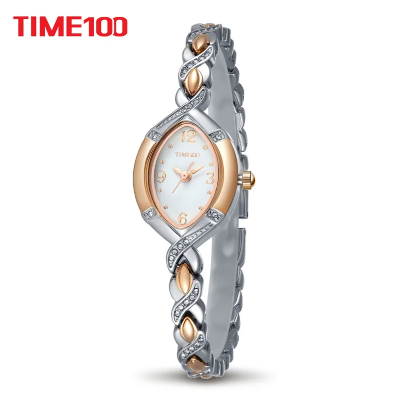 

TIME100 Women Quartz Watch simple style Gold Silver watch Crystal Dial Rhinestone Alloy Strap Women Watches relogio feminino