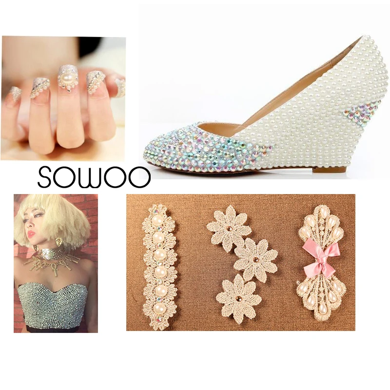 White AB/ Rainbow Color Half Pearl Iron-on Hotfix Rhinestones Resin material 1440pcs ss6 2MM RIANBOW COLOR FOR DRESS SOWOO | Дом и сад